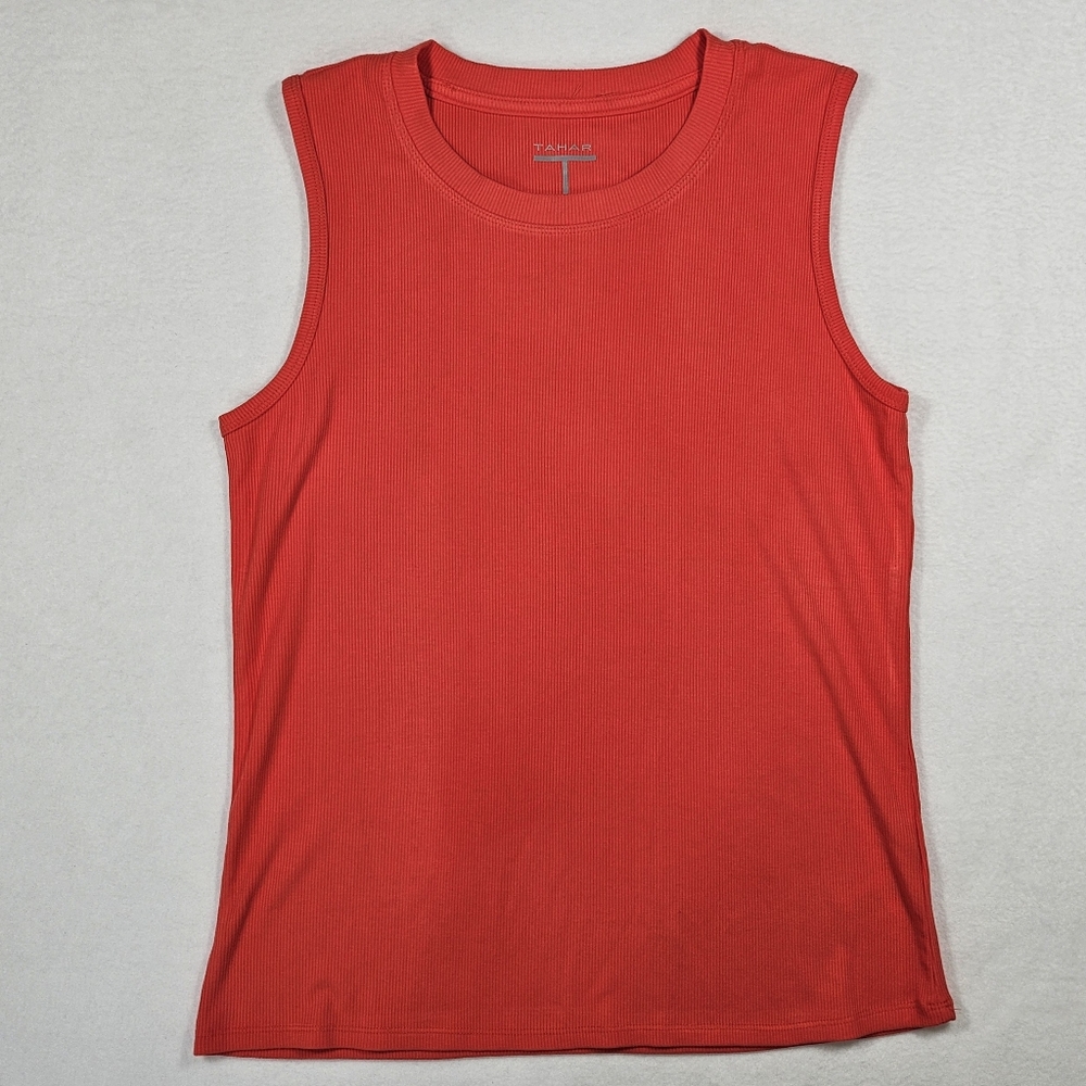 Tahari Poppy Red Orange Sleeveless Ribbed Tank‎ - High Stretch Modal Spandex Med